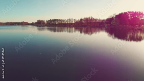 Top view of big river with forest on the river bak