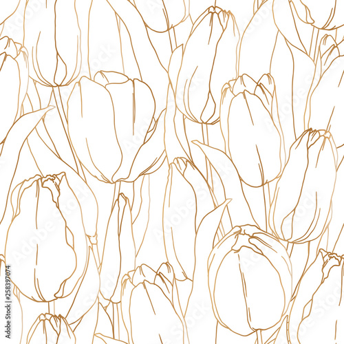 tulips contour seamless pattern