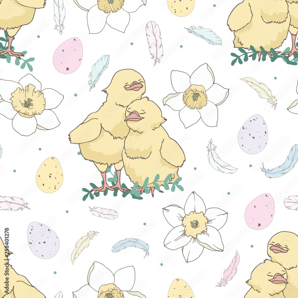 Fototapeta premium easter pattern with cute chicken