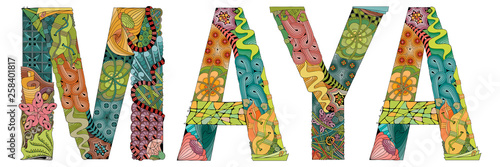 Female name MAYA. Vector decorative zentangle object