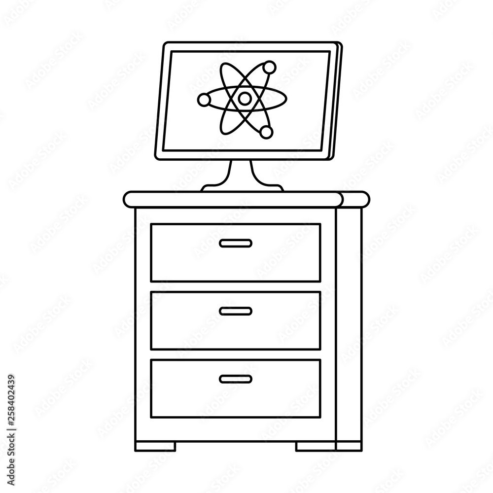 desktop with atom molecule in drawer desktop with atom molecule in drawer