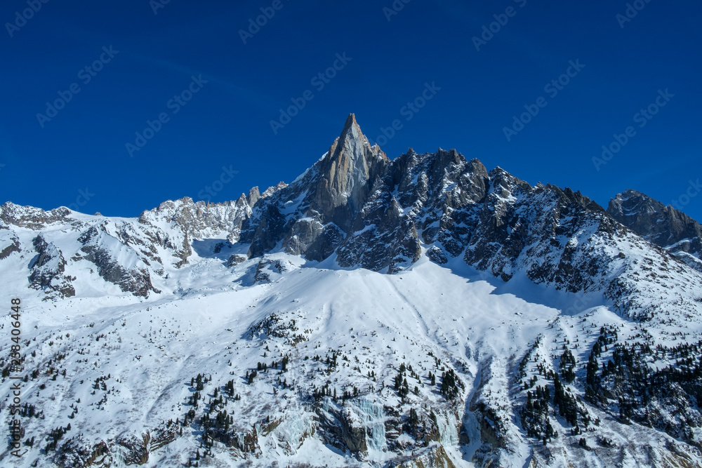 The paek of the Aiguille du Dru, the Mont Blanc Massif, Chamonix, France