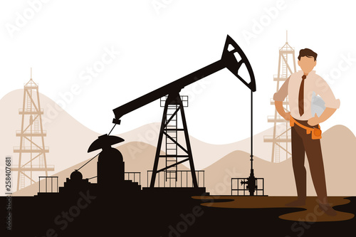 elegant engineer oil industry worker character