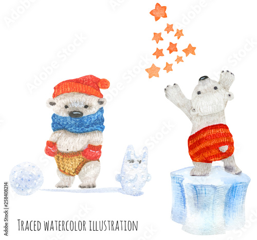 Little polar bears in the winter fun