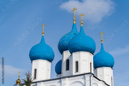 Blue domes of the Russian Orthodox Church in the Vysotsky monastery, Serpukhov city,Moscow region. photo