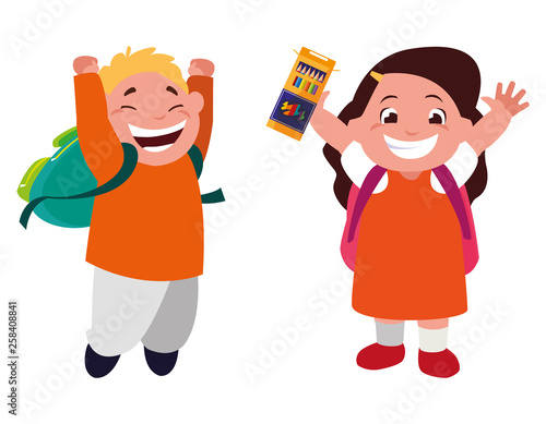 happy little school kids characters