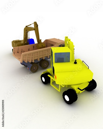 3d illustration of toy cars for boys. Children's models of technology.