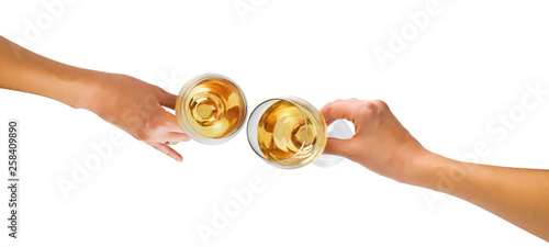 Female hand holding wine glass isolated top view