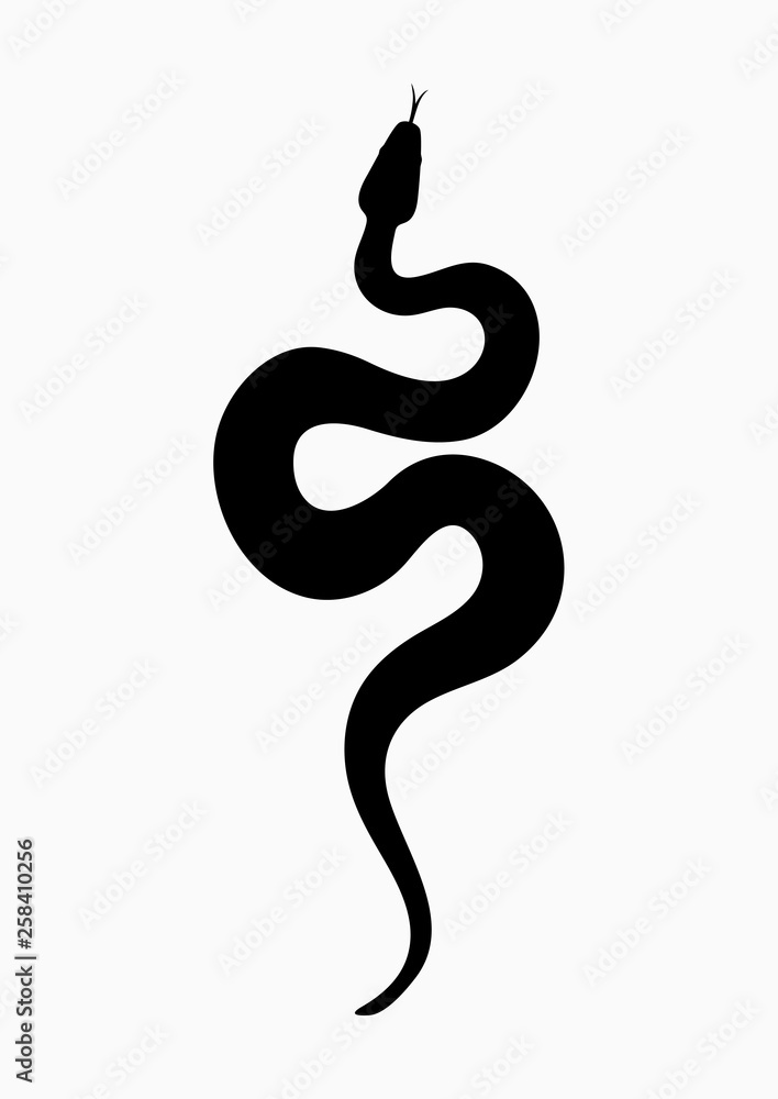 Fototapeta premium Black silhouette snake. Isolated symbol or icon snake on white background. Abstract sign snake. Vector illustration