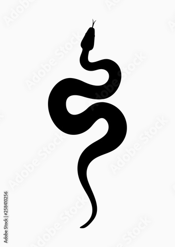 Black silhouette snake. Isolated symbol or icon snake on white background. Abstract sign snake. Vector illustration