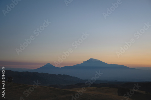 view of mount Ararat at sunset  the mountain on the border of Turkey and Armenia.