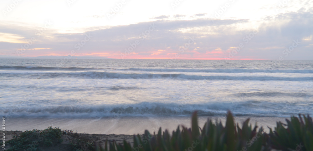 Surfers Knoll beach in Ventura at Sunset