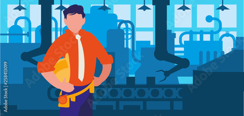 elegant engineer in factory workplace