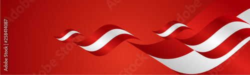 Austria Independence Day waving flags two fold red landscape background