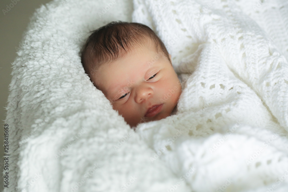 Newborn Cute Baby Girl, Infant, Sleeping on the white bed, New family concept, The most Beautiful Baby Princesse Newborn Cute Baby Girl, Infant, Sleeping on the white bed, New family concept, The most Beautiful Baby Princesse