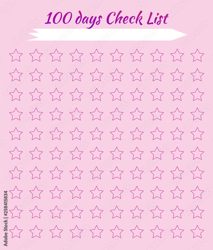 Check list. Stars for marks. Pink background. Scheduler. Tracker Habits