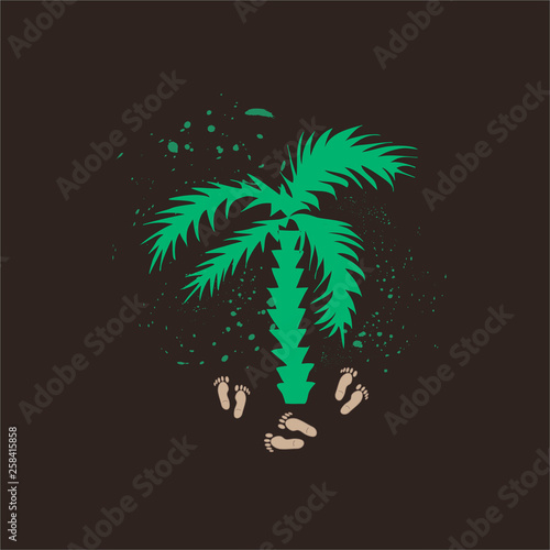 Vector illustration with green palm and footprints.