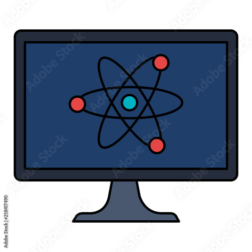 desktop computer with atom molecule