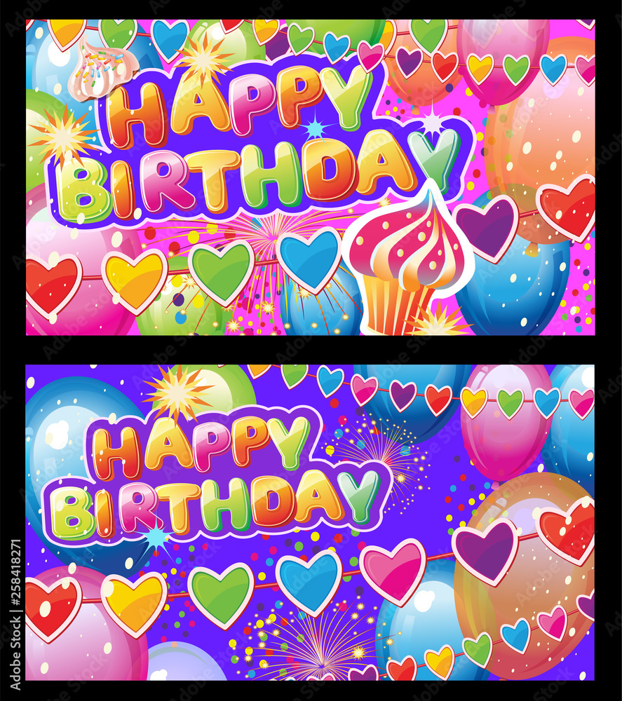 Fototapeta premium Set Cards with Birthday Party Elements
