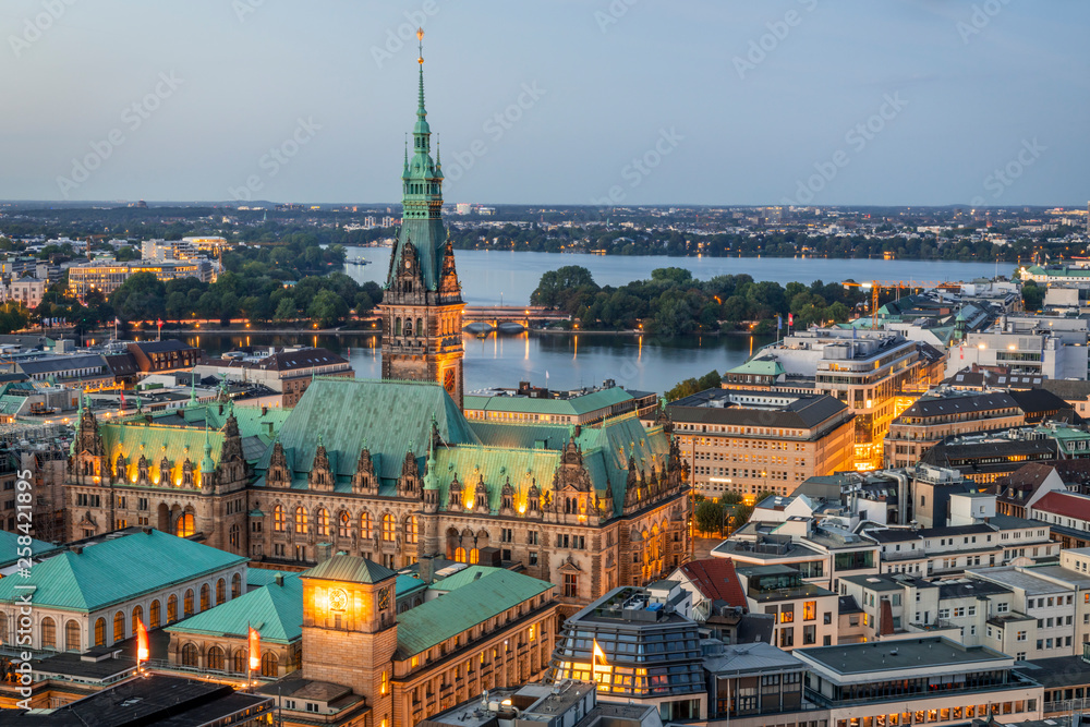 Germany, Hamburg, Hamburg city hall and Alster Lakes Germany, Hamburg, Hamburg city hall and Alster Lakes