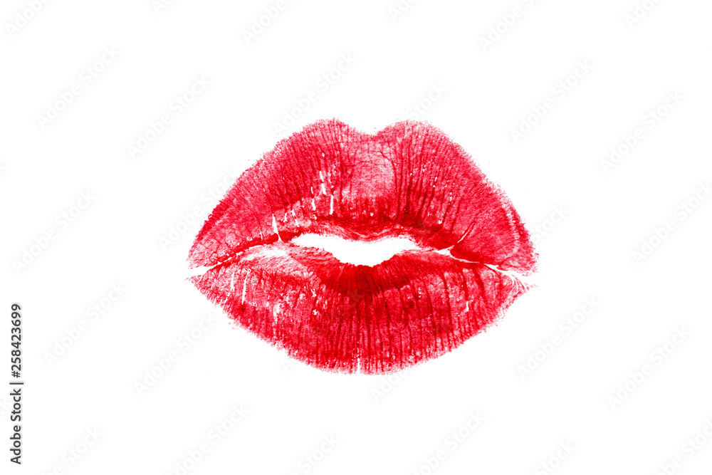 Foto Stock Red lipstick mark beautiful big lips kiss isolated on a white  background | Adobe Stock
