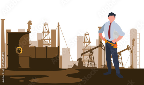 elegant engineer oil industry worker character