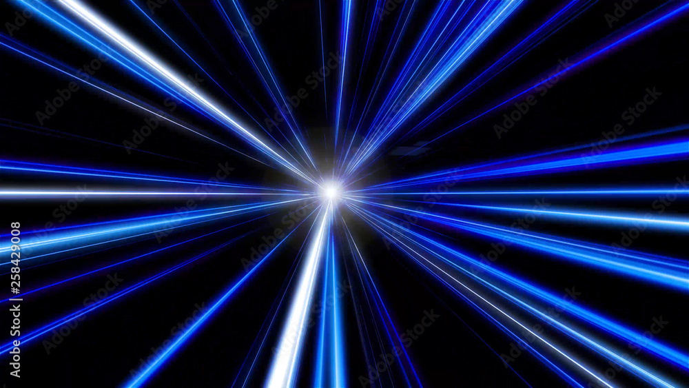 Entering blue space warp. Abstract background with fast flying light streaks. Speed line & stripes flying into glowing tunnel. Entering blue space warp. Abstract background with fast flying light streaks. Speed line & stripes flying into glowing tunnel.