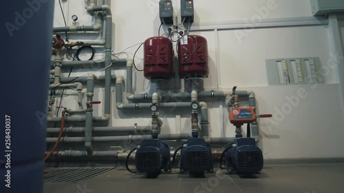 Large industrial water treatment and boiler room. pump room