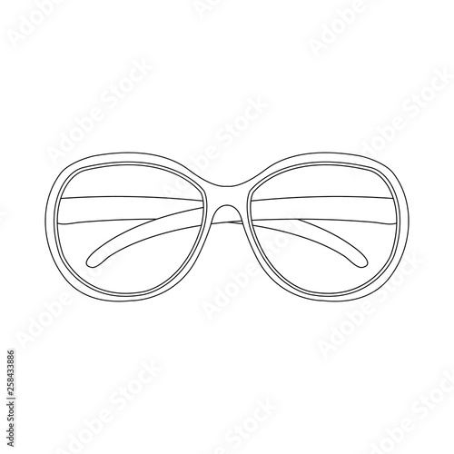 Vector Contour Illustration of Sunglasses. Drawing of Eyeglasses in Line Art Style. Black Outline Drawing of Glasses isolated on White Background. Concept of Summer Object