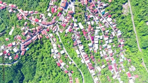 One the most famous place in Georgia - top view from Jvari monastery to Aragvi and Mtikvari riger and ancient capital Mtskheta photo