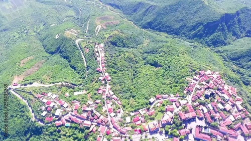 One the most famous place in Georgia - top view from Jvari monastery to Aragvi and Mtikvari riger and ancient capital Mtskheta photo