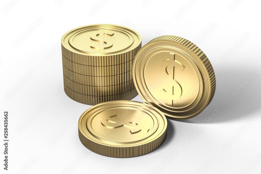 golden currency coins with white background, 3d rendering golden currency coins with white background, 3d rendering