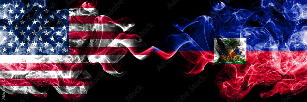 Φωτογραφία United States of America vs Haiti, Haitian smoky mystic flags placed side by side