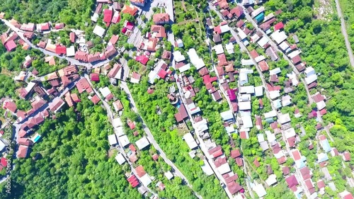 One the most famous place in Georgia - top view from Jvari monastery to Aragvi and Mtikvari riger and ancient capital Mtskheta photo