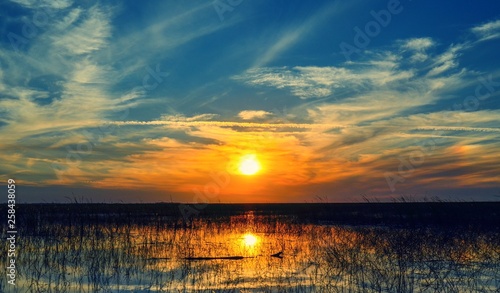 Sunset over waters of  lake okeechobee Florida