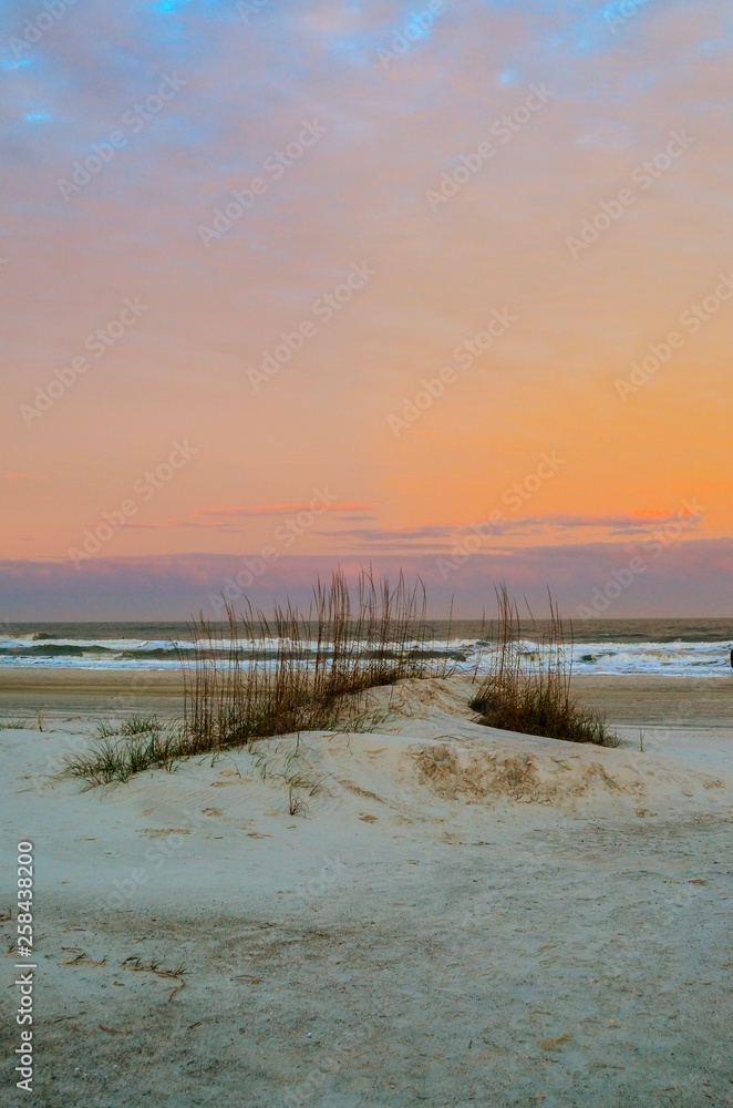 Sunrise colors background to Florida Ocean Sand Dunes 