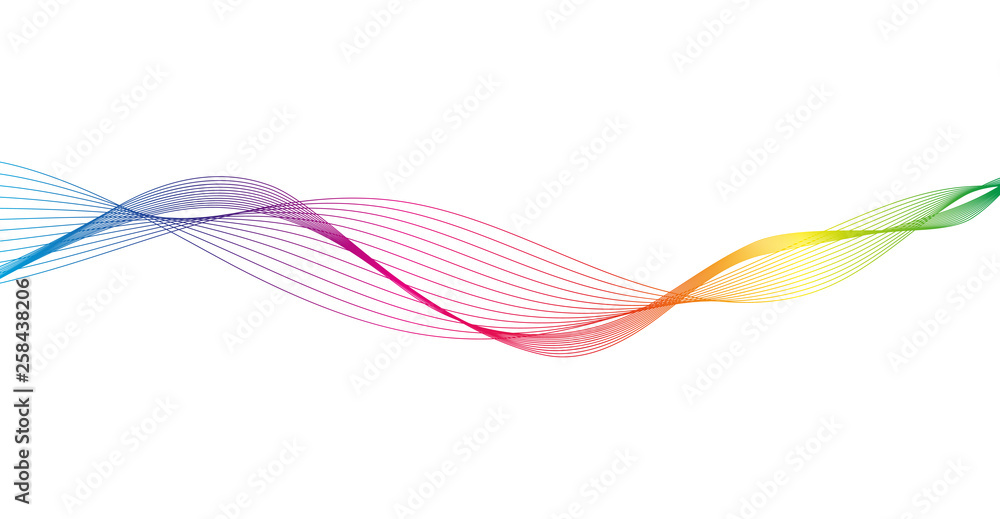 Wave of the many colored lines. Abstract wavy stripes on a white background isolated. Creative line art. Design elements created using the Blend Tool.  - obrazy, fototapety, plakaty 