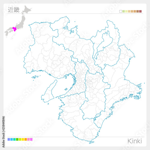 近畿の地図・Kinki（白地図風）