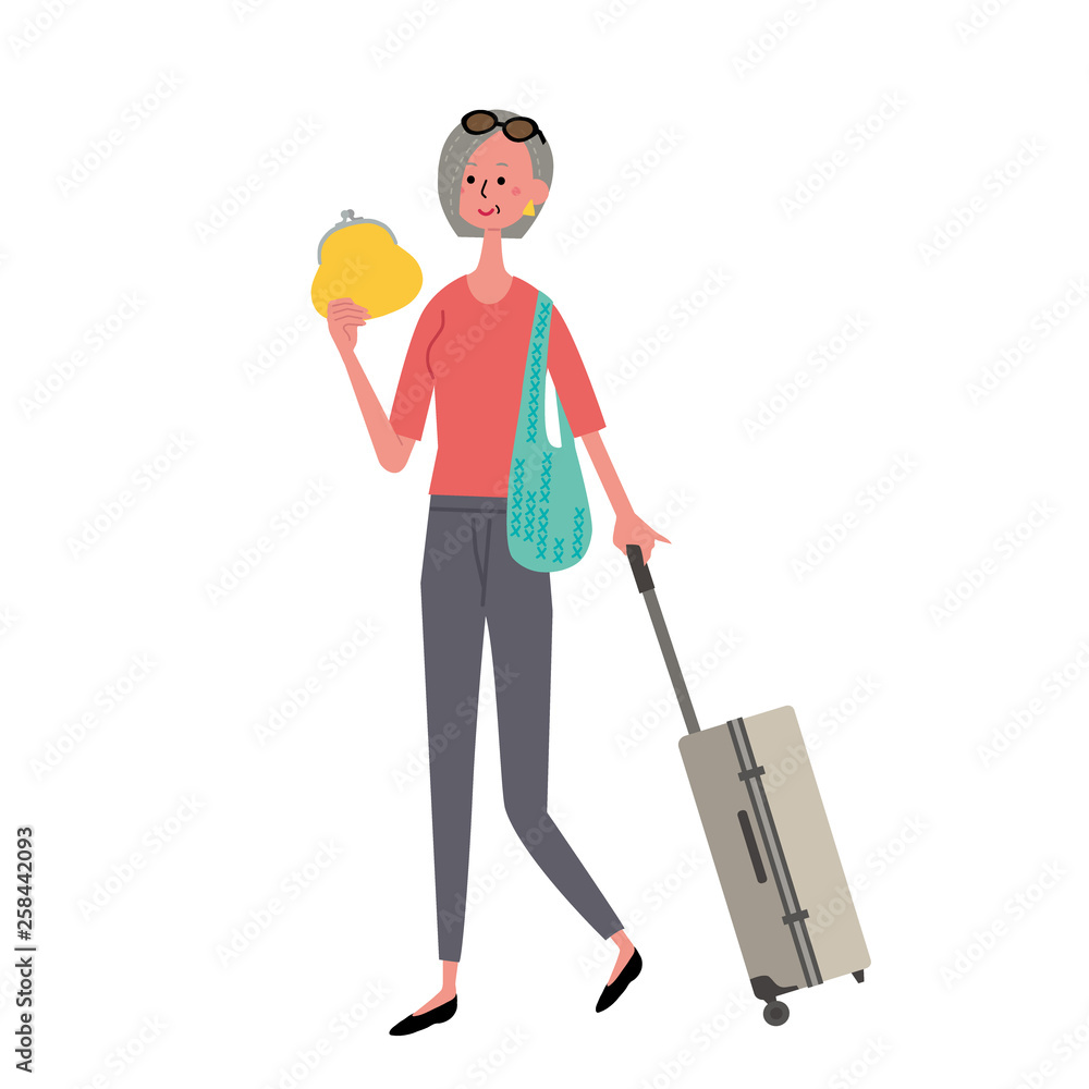 トランクを持つ シニア 女性 イラスト トランクを持つ シニア 女性 イラスト