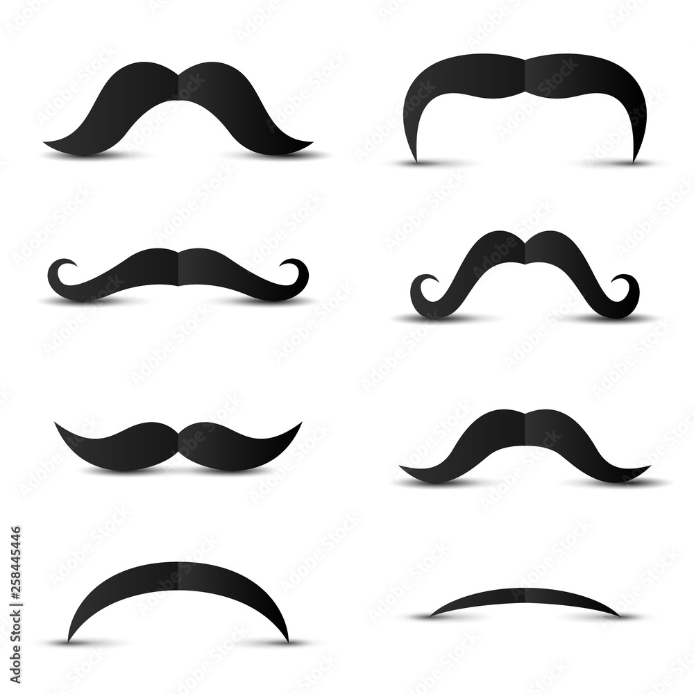 Set of hipster mustache on white background Set of hipster mustache on white background