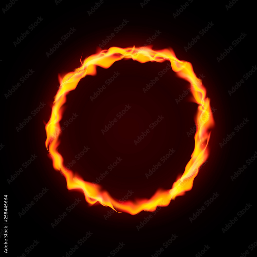 Fire circle frame isolated on dark background. Fire burning ring. Magic  golden circle with copy space. Round neon banner. Easy to edit vector  template for your designs. Stock Vector | Adobe Stock