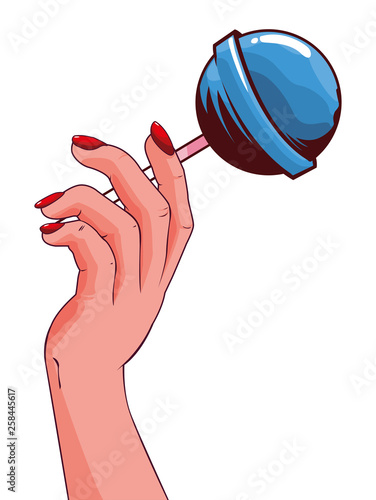 hand with lollipop sweet pop art style