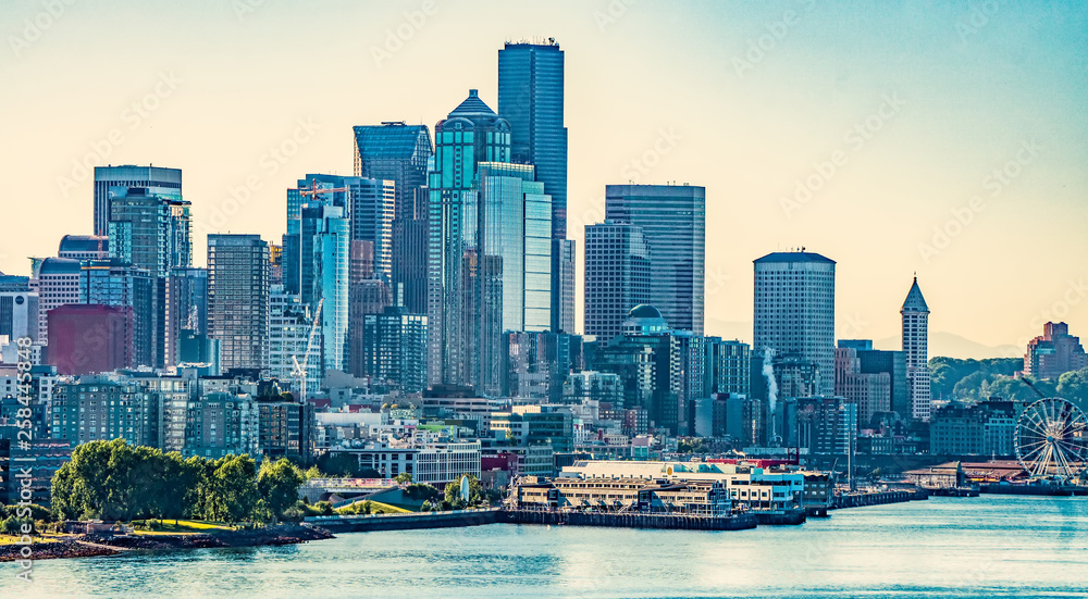 Fototapeta premium seattle washington city skyline early morning sunrise