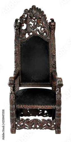 Chair carved wood black fabric with clipping path.