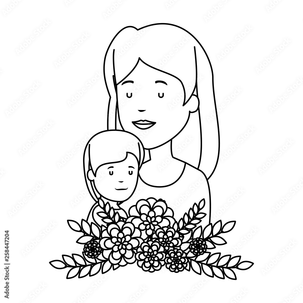beautiful mother lifting son with floral decoration beautiful mother lifting son with floral decoration