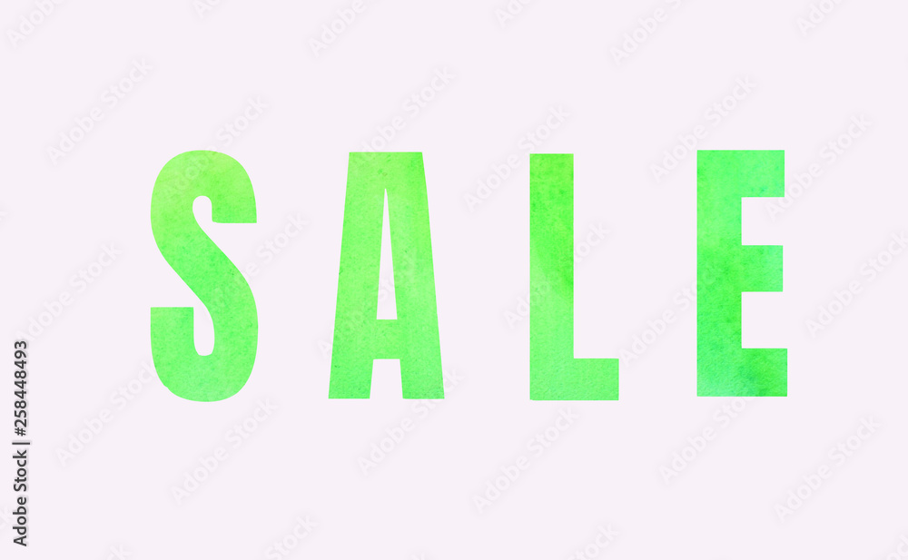 Inscription Sale green color on a white background. raster watercolor illustration for design of banners, flyers, posters. Inscription Sale green color on a white background. raster watercolor illustration for design of banners, flyers, posters.