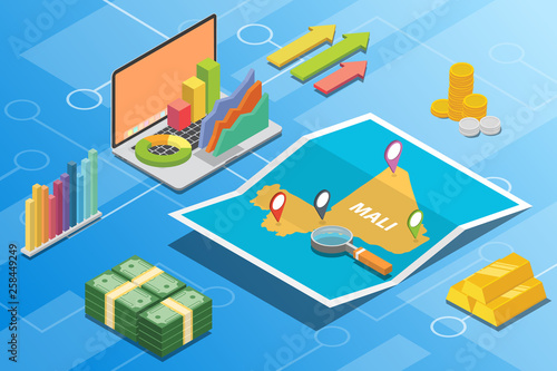mali isometric financial economy condition concept for describe country growth expand - vector