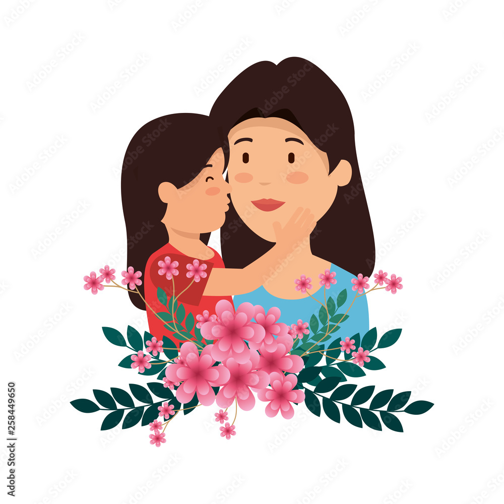 beautiful mother lifting daughter with floral decoration beautiful mother lifting daughter with floral decoration
