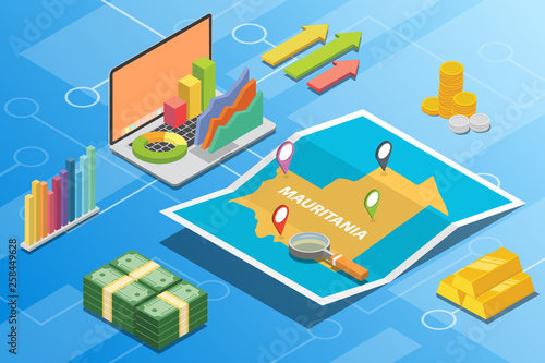 mauritania isometric financial economy condition concept for describe country growth expand - vector