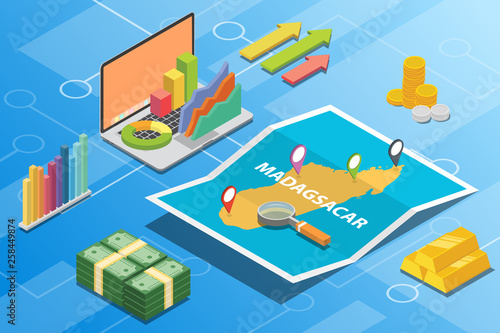 madagascar isometric financial economy condition concept for describe country growth expand - vector